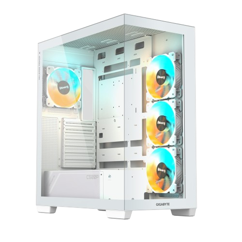 GIGABYTE C500 Panoramic Stealth، كيس ألعاب أبيض من فئة Mid Tower بتصميم بانورامي خفي