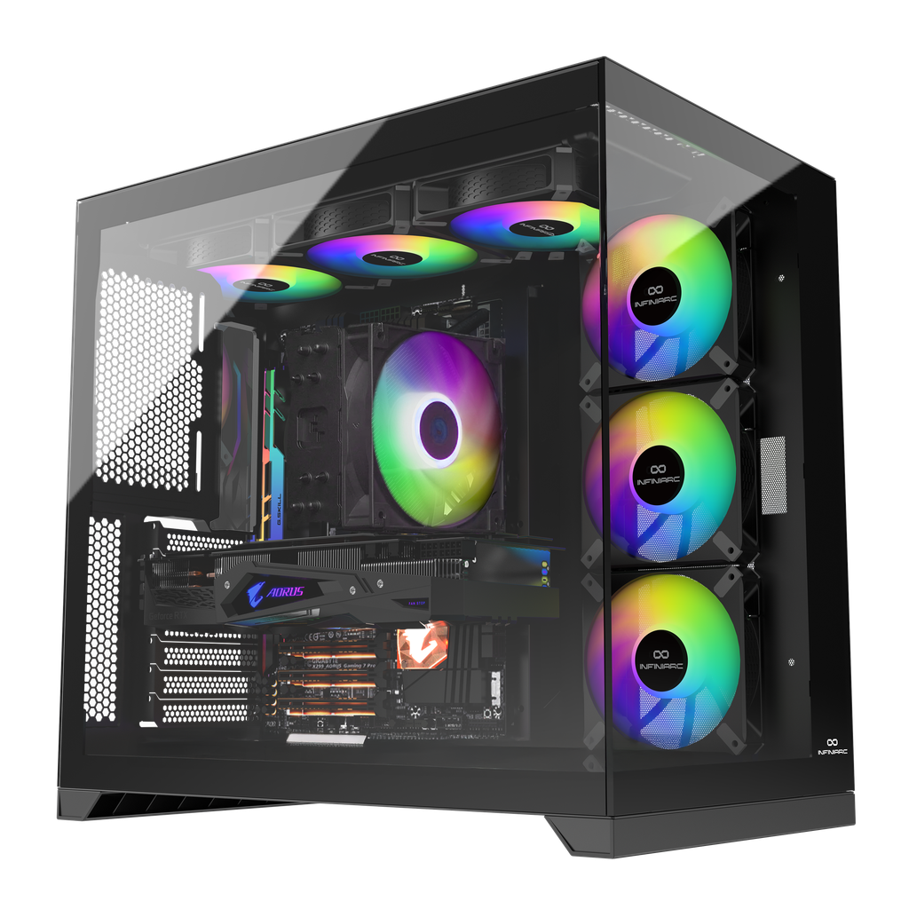 كيس ألعاب إنفيني آرك كيوب 2.0 فلو XL مزود بـ 6 مراوح آر جي بي (RGB)، باللون الأسود.