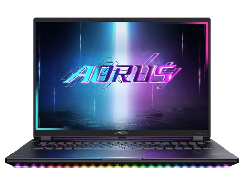 لابتوب الألعاب جيجابايت أوروس ماستر 18 BZH، بمعالج Intel Core Ultra 9 275HX وكرت شاشة RTX 5090، باللون الأسود.