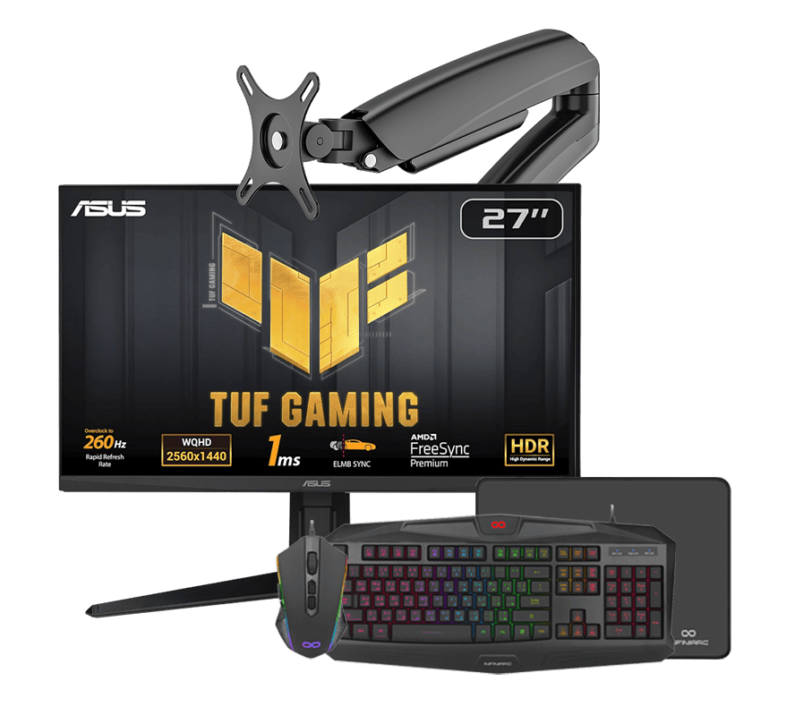 ASUS TUF 27'', QHD, 180Hz, Fast IPS, 1ms gaming monitor, Infiniarc 3in1 Combo with 360° rotation Monitor Arm