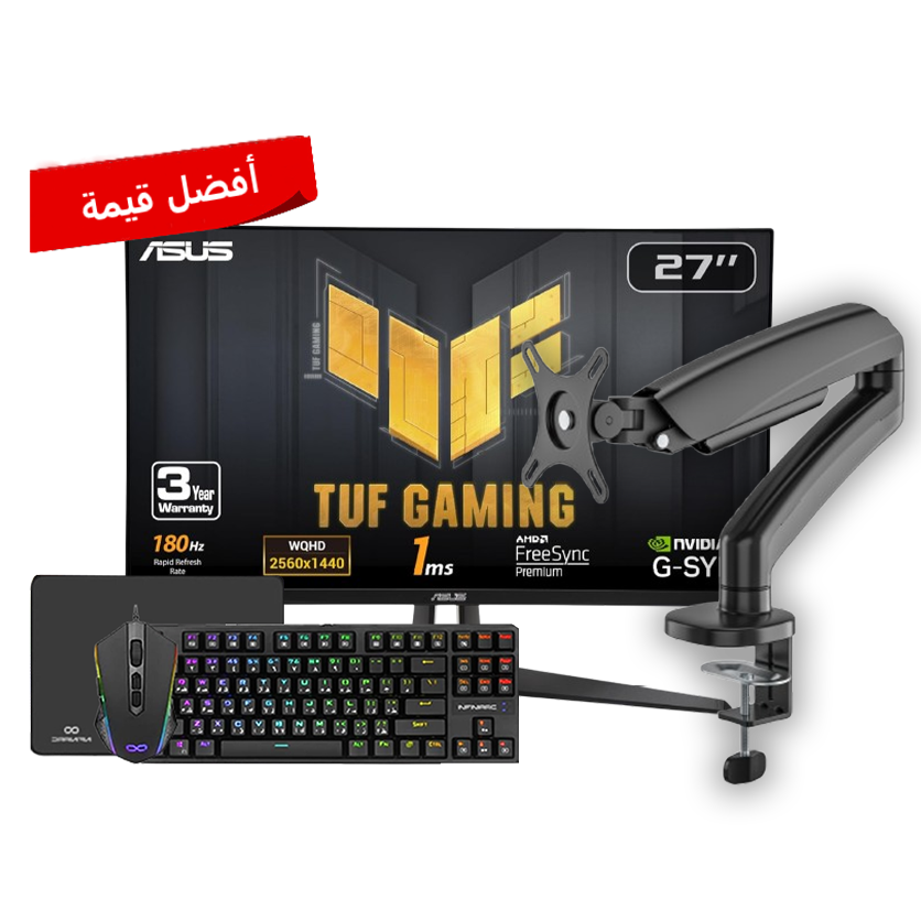 ASUS TUF 27'', QHD, 180Hz, Fast IPS, 1ms Gaming Monitor With 116 3IN1 Combo, Infiniarc Bundle