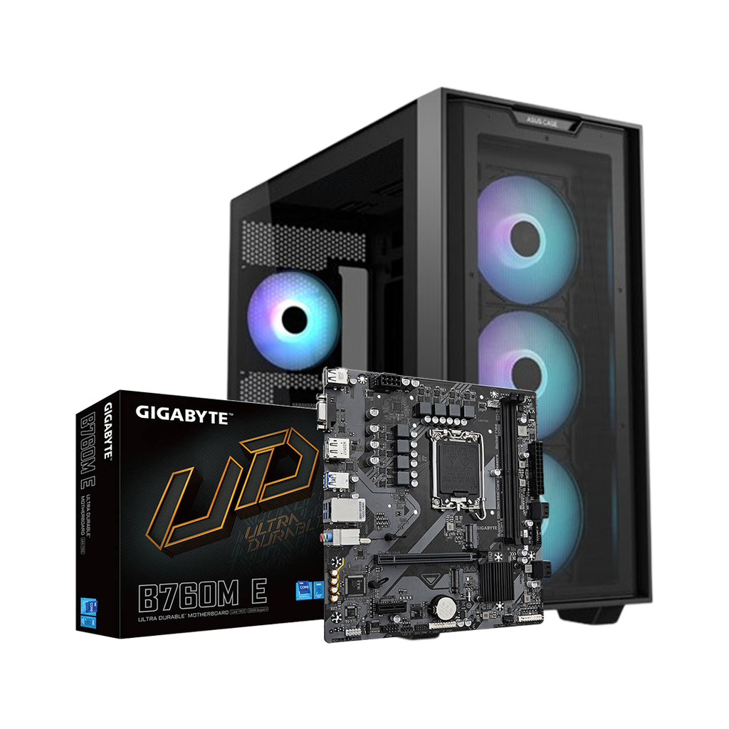 ASUS A21 PLUS Micro ATX Case & Gigabyte B760M E, Micro-ATX Motherboard