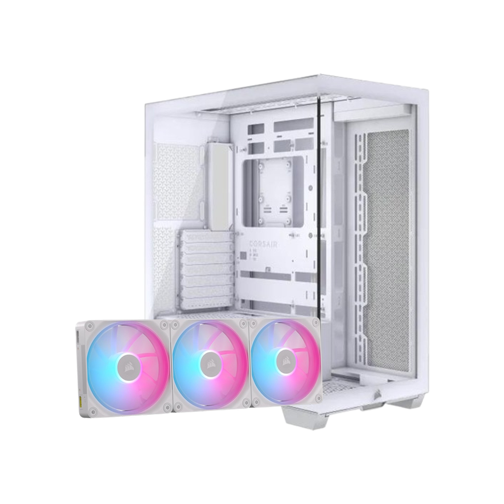 CORSAIR 3500X White Case With CORSAIR iCUE Link LX120 Reverse RGB White Fans Bundle