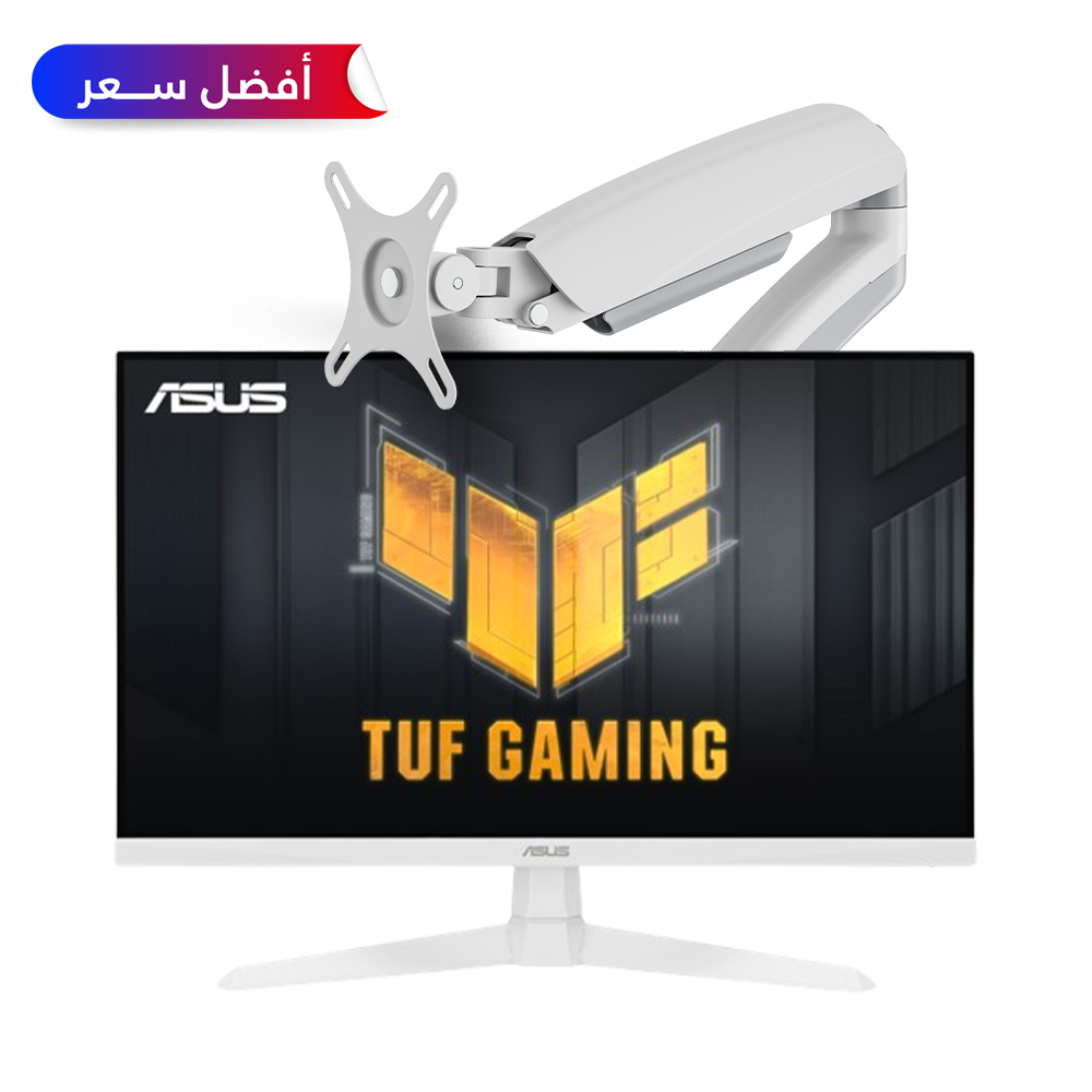 Asus TUF Gaming 24, FHD, 180Hz, Fast IPS, 1ms, Gaming White Monitor With Mechanical White Monitor Arm Bundle