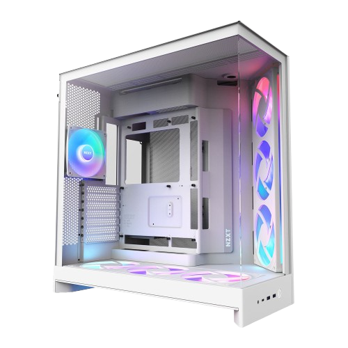 NZXT H9 Flow RGB+، كيس ألعاب أبيض من فئة Mid Tower بمعيار ATX بتصميم ثنائي الحجرات مع 7 مراوح مدمجة