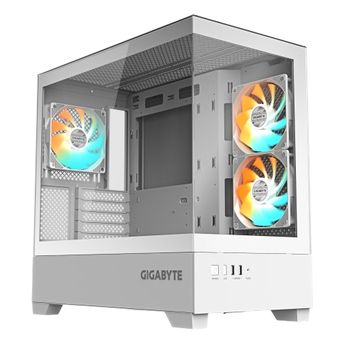 Gigabyte C201 PANORAMIC ICE, 3 ARGB fans Included, Mid Tower M-ATX, White Gaming Case