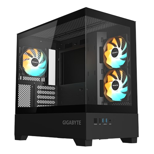 Gigabyte C201 PANORAMIC ICE, 3 ARGB fans Included, Mid Tower M-ATX, Black Gaming Case