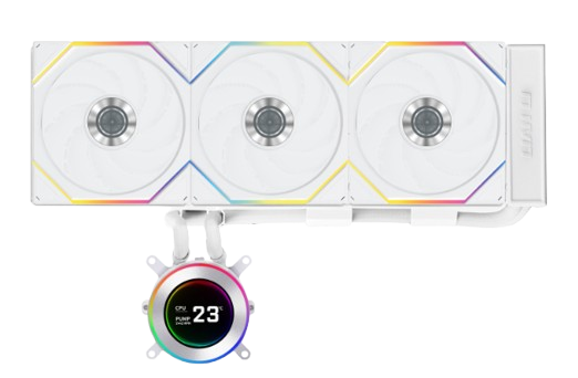 مبرد معالج مائي Lian Li Hydroshift II LCD-C AIO مقاس 360 مم مع شاشة LCD – باللون الأبيض
