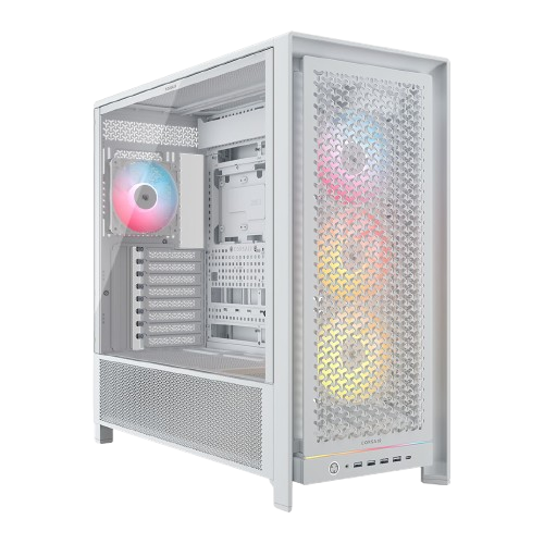 Corsair FRAME 5000D RS ARGB، كيس أبيض من فئة Mid Tower بتهوية عالية وإضاءة ARGB.