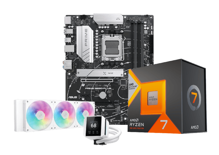 Asus ASUS Prime B650-PLUS-CSM + AMD Ryzen 7 7800x3d (Tray) + MYSTIQUE 360 LCD White Cooler Bundle