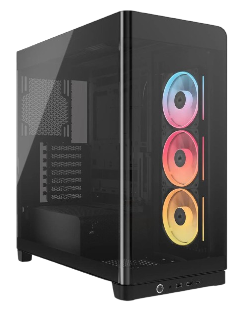  Corsair FRAME 4500X LX-R RGB، كيس أسود من فئة Mid Tower بمعيار ATX مع نظام iCUE LINK وإضاءة RGB.