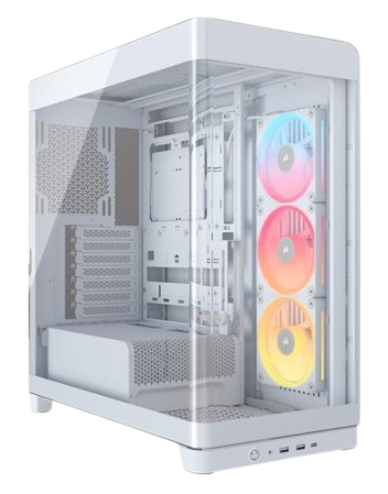Corsair FRAME 4500X LX-R RGB، كيس أبيض من فئة Mid Tower بمعيار ATX مع نظام iCUE LINK وإضاءة RGB.