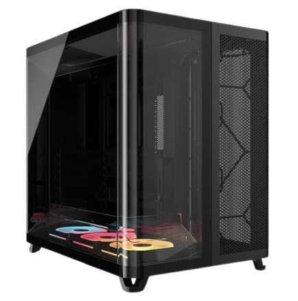 Corsair AIR 5400 LX-R RGB، كيس كمبيوتر أسود من فئة Mid Tower بتصميم ثلاثي الحجرات مع زجاج منحني ودعم iCUE LINK.