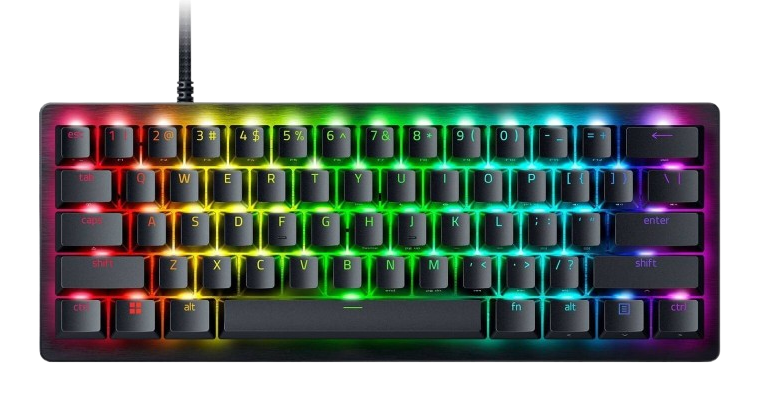 لوحة مفاتيح الألعاب Razer Huntsman V3 Pro Mini بحجم 60% بمفاتيح بصرية تناظرية الجيل الثاني، إضاءة Chroma RGB، هيكل علوي من الألمنيوم المصقول، وضع Rapid Trigger – سوداء