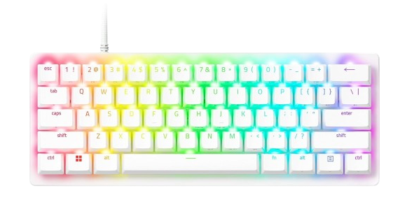لوحة مفاتيح الألعاب Razer Huntsman V3 Pro Mini بحجم 60% مع Snap Tap وRapid Trigger – بيضاء