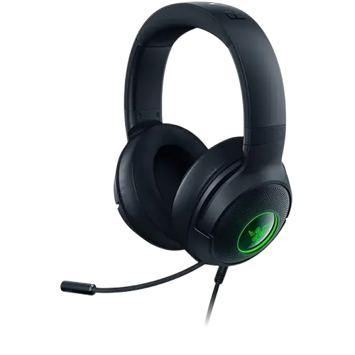 Razer Kraken V3 X, HyperClear Cardioid Mic, TriForce 40mm Drivers, Hybrid fabric and memory foam ear cushions, Chroma RGB, 7.1 Surround Sound, USB Black Gaming Headset