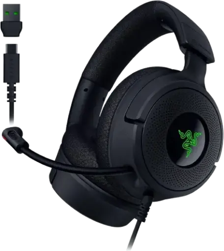 Razer Kraken V4 X, 40mm TriForce Driver, Retractable Razer HyperClear, Black Gaming Headset 