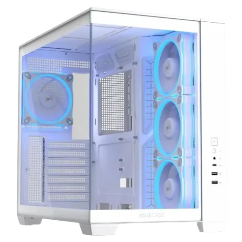 كيس ASUS A32 TG بحجم Mid Tower ATX، مزود بمراوح ARGB مدمجة، باللون الأبيض