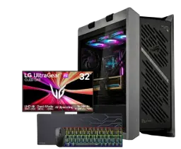 تجميعة بي سي ألعاب ASUS ROG STRIX HELIOS II مع شاشة LG أوليد Dual Mode – كرت شاشة نيفيديا RTX 5090 – معالج إنتل Ultra 9 – ذاكرة 128GB DDR5 – تبريد مائي