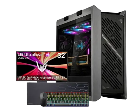 تجميعة بي سي ألعاب ASUS ROG STRIX HELIOS II مع شاشة LG أوليد Dual Mode – كرت شاشة نيفيديا RTX 5090 – معالج إنتل Ultra 9 – ذاكرة 128GB DDR5 – تبريد مائي