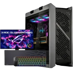 ASUS ROG STRIX HELIOS II GAMING With 3 ASUS 2K OLED BUNDLE PC - NVIDIA RTX 5090 - Ryzen 7 9800X3D - 64GB DDR5 - Liquid Cooling