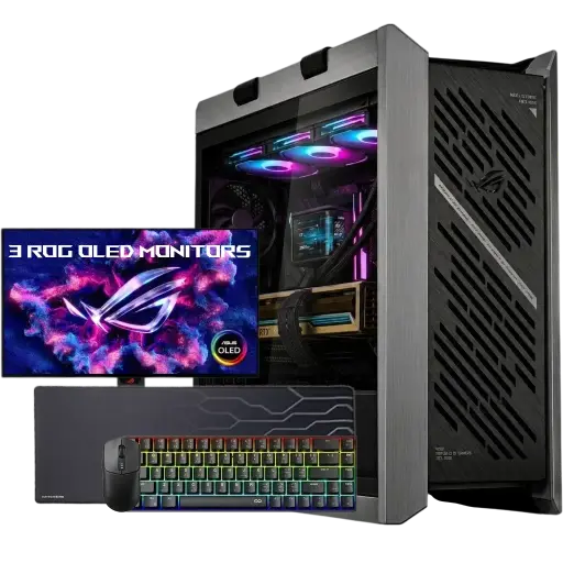 ASUS ROG STRIX HELIOS II GAMING With 3 ASUS 2K OLED BUNDLE PC - NVIDIA RTX 5090 - Ryzen 7 9800X3D - 64GB DDR5 - Liquid Cooling