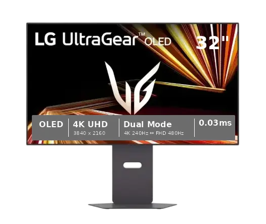 [32GX870B-B] LG UltraGear 32" 4th Gen Tandem OLED, Dual Mode 4K UHD 240Hz /FHD 480Hz, 0.03ms, G-Sync, DisplayHDR™ True Black400, Gaming Monitor