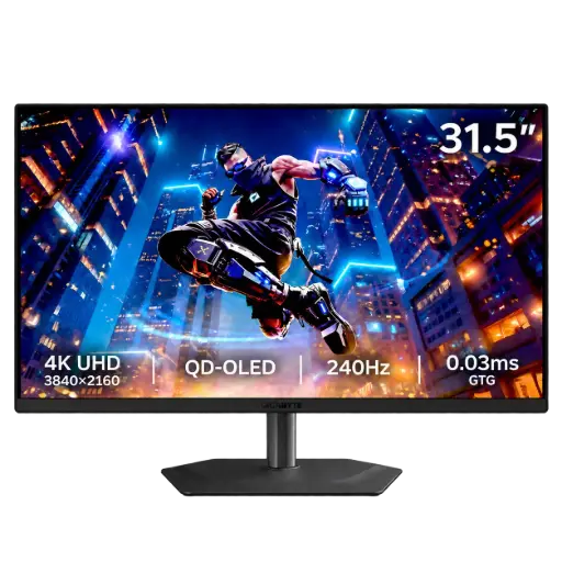 GIGABYTE MO32U2 Gaming Monitor, 31.5" QD-OLED Display, 4K UHD Resolution, 240Hz Refresh Rate, 0.03ms (GtG) Response Time, AMD FreeSync Premium Pro & NVIDIA G-Sync, Black