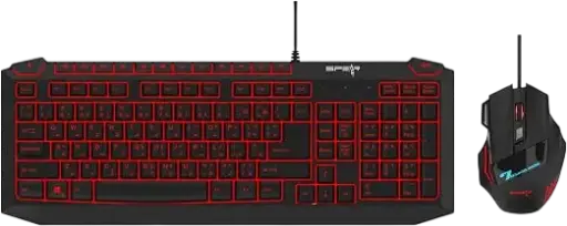 Spear KN21 Gaming Keyboard and Mouse Combo, 3-Color LED Backlit, 104 Keys, 4000 DPI, Wired USB, Black 