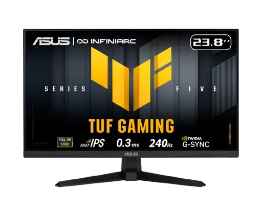 [90LM0BA0-B03171] شاشة أسوس TUF Gaming Series 5، مقاس 23.8 بوصة، دقة FHD ‏(1920 × 1080)، لوحة Fast-IPS، معدل تحديث 240 هرتز، زمن استجابة 0.3 مللي ثانية، تدعم G-SYNC وAMD FreeSync، تغطية ألوان 99% sRGB - إصدار Infiniarc (الموديل VG249QM5A-J).