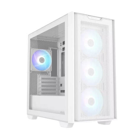 [90DC00H3-B19000] ASUS A21 PLUS, four pre-installed ARGB fans microATX, White Gaming Case 