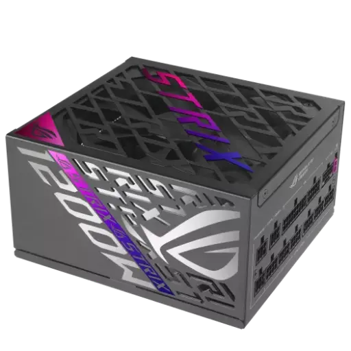 مزود طاقة ASUS ROG STRIX بقدرة 1200 واط، كفاءة 80+ Platinum، تصميم Fully Modular، مزود بإضاءة RGB، باللون الأسود