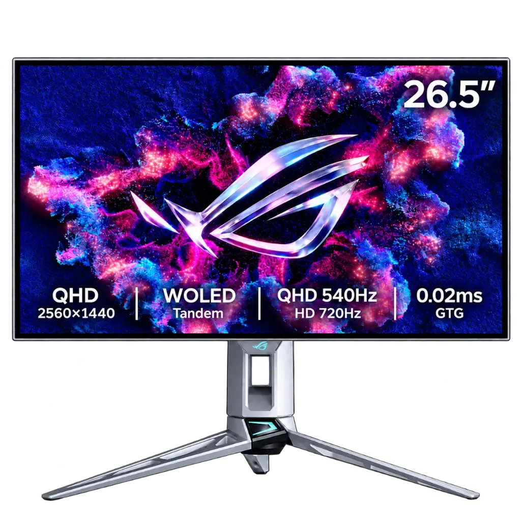 [90LM0CF2-B01971] Asus ROG Swift PG27AQWP-W, 26.5-inch, QHD, Tandem OLED, Dual-Mode (QHD @540Hz, HD @720Hz), 0.02ms (GTG), TrueBlack Glossy, White gaming monitor
