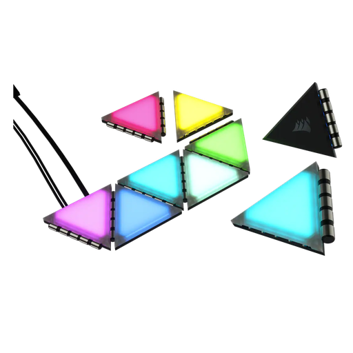 Corsair Icue LC100 Case Accent Lighting Panels - Mini Triangle - 9X Tile Expansion Kit (81 Rgb Leds With Light Diffusion, Simple Magnetic Attachment) Clear