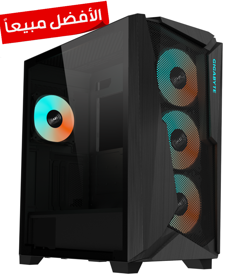 Gigabyte C301 GLASS - Black Mid Tower PC Gaming Case, Tempered Glass, USB Type-C, 4x ARBG Fans Included (GB-C301G)