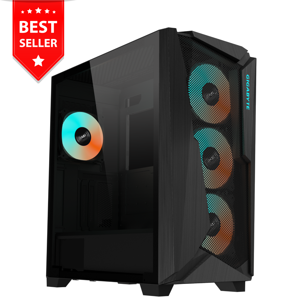 GIGABYTE C301 GLASS - Black Mid Tower PC Gaming Case, Tempered Glass, USB Type-C, 4x ARBG Fans Included (GB-C301G)