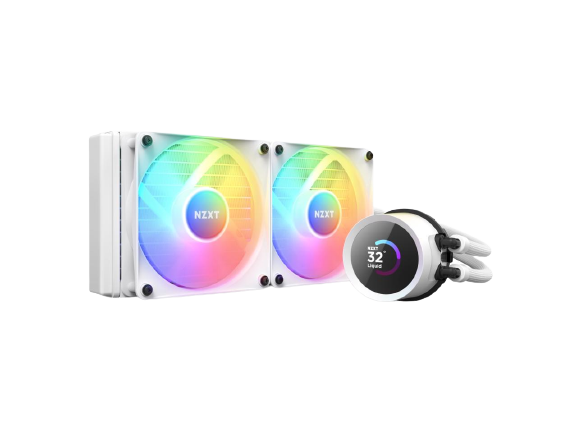 NZXT Kraken RGB 240mm - RL-KR240-W1- AIO RGB CPU Liquid Cooler - LCD Display - 2 x F120RGB Core Fans Radiator Fans White LGA 1700 / AM5 Compatible