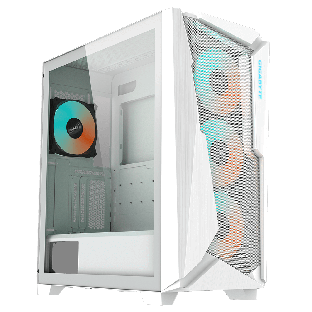 Gigabyte C301 GLASS - WHITE Mid Tower PC Gaming Case, Tempered Glass, USB Type-C, 4x ARBG Fans Included (GB-C301GW)