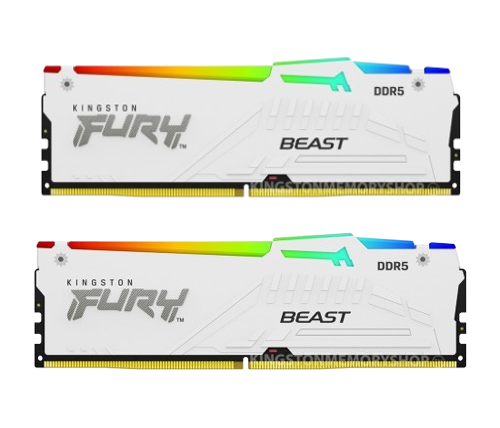 Kingston FURY Beast RGB 32GB (16GB x2) DDR5 6400MT/s DIMM XMP White Memory